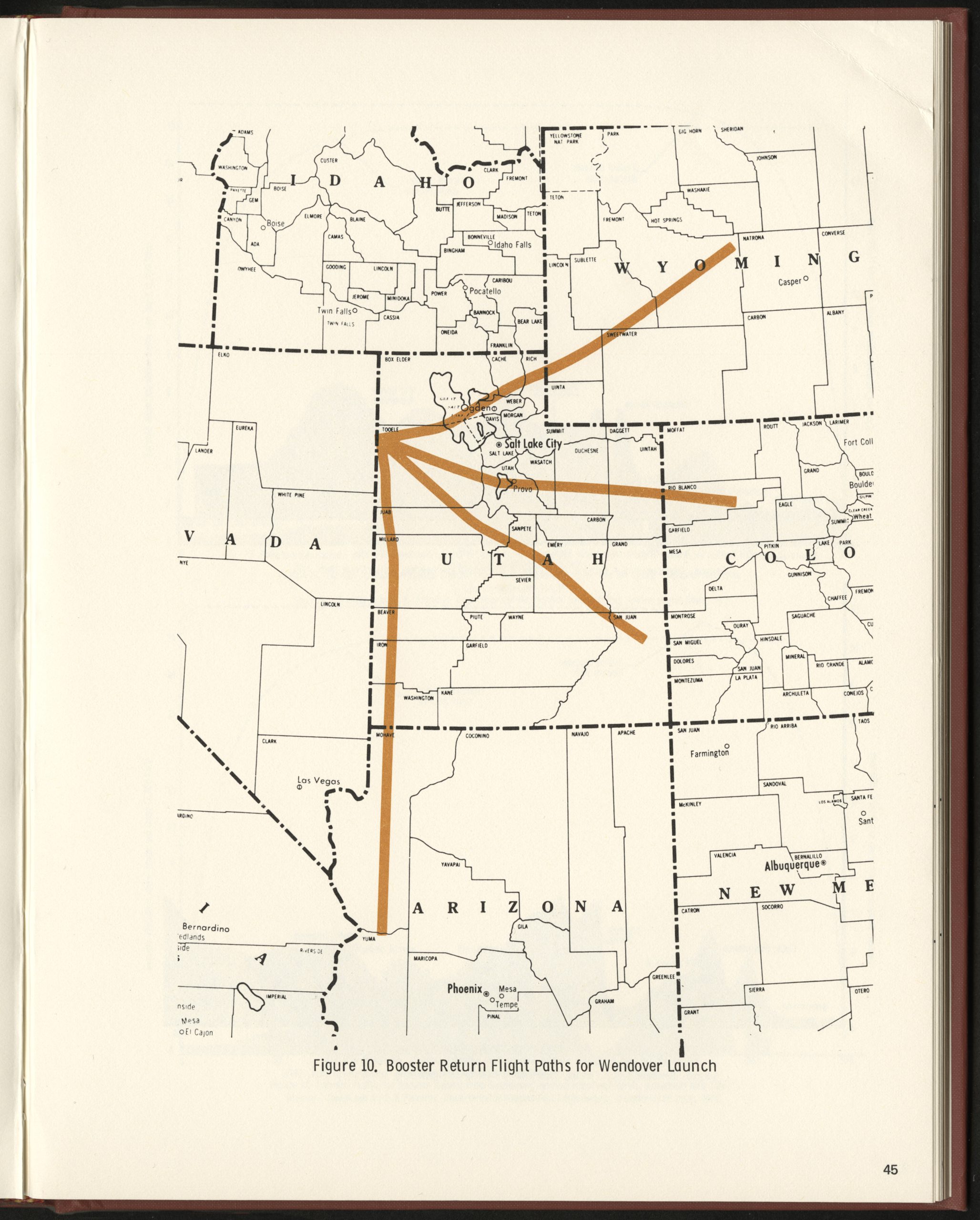 Booster Return Flight Paths for Wendover Launch. Utah Spaceport Committee Reports, Series 1255.
