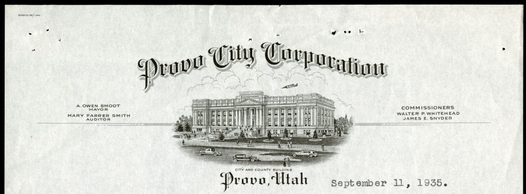 For several decades the City and County Building, as the home of city government, graced the official Provo City letterhead. 