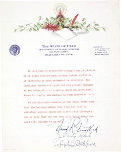 Letter from the Department of Public Welfare to Governor Herbert Maw received December 1943.
