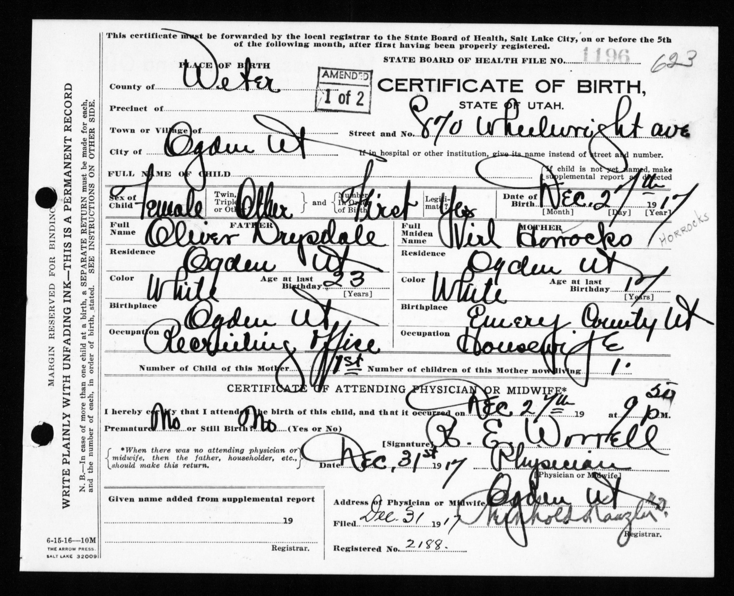 Birth certificate from 1917
