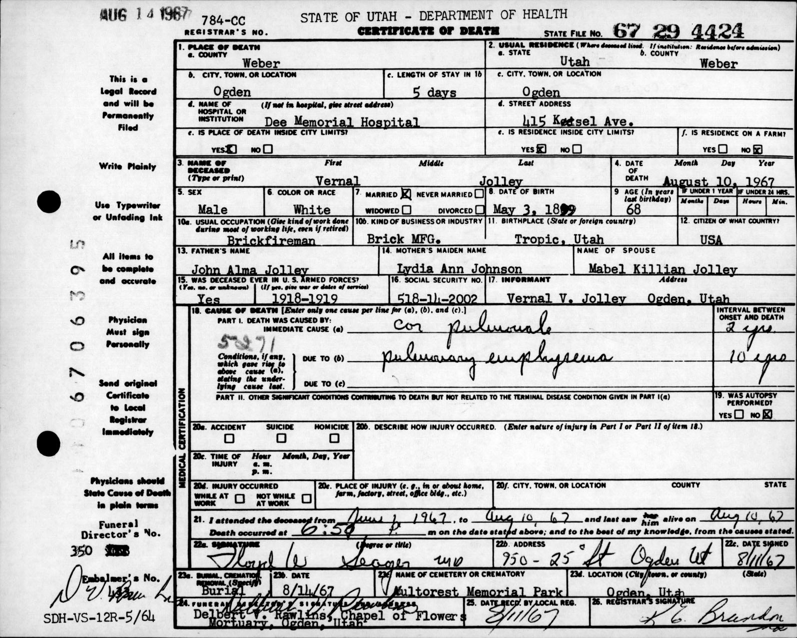 Featured image for “Death Certificates for 1966-1967 Indexed by Name”