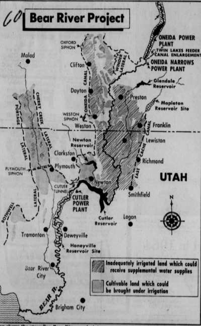 A black and white map of the Bear River Project.