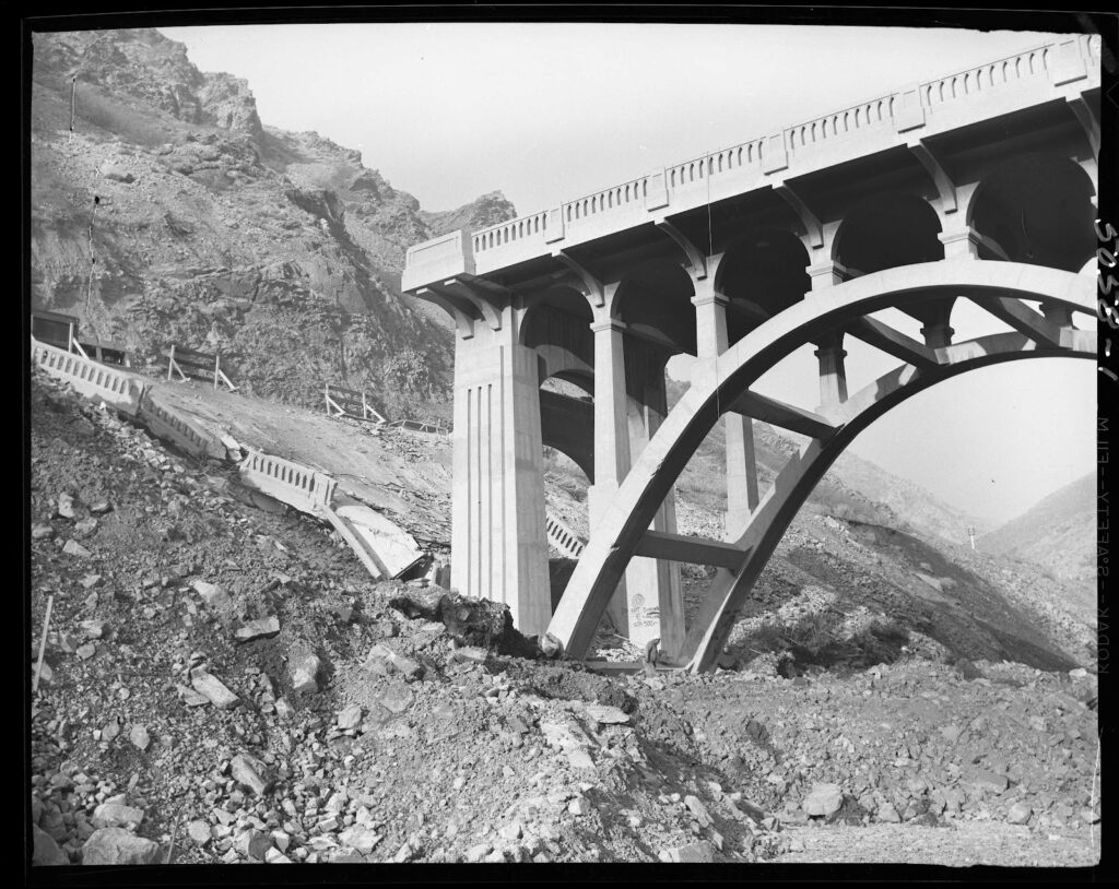 The first attempt at demolition only damaged the northern span of the bridge. The second attempt brought that section down, as seen here.