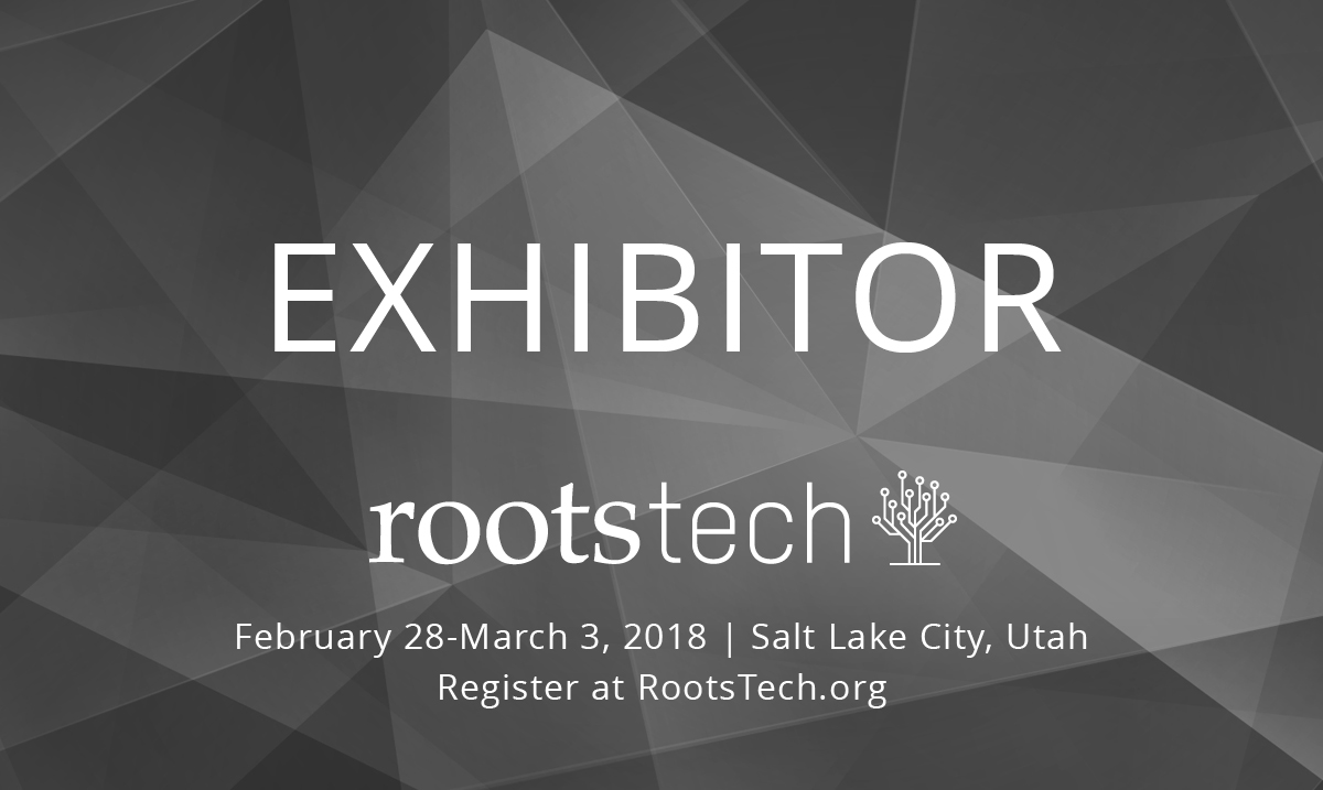 Exhibitor badge for RootsTech 2018