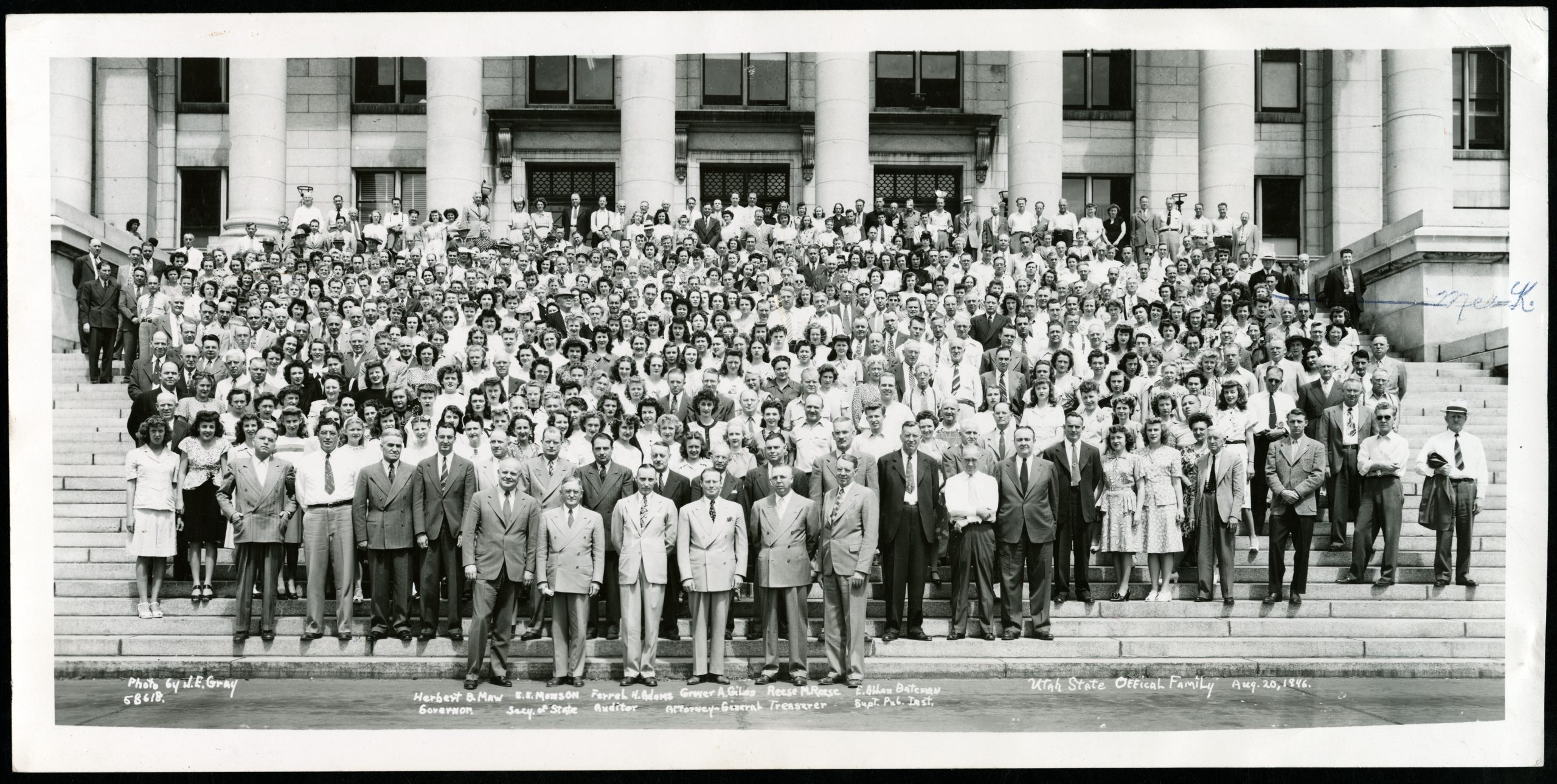 Photo of the Official State Family 1946 on the steps of the Utah State Capitol building
