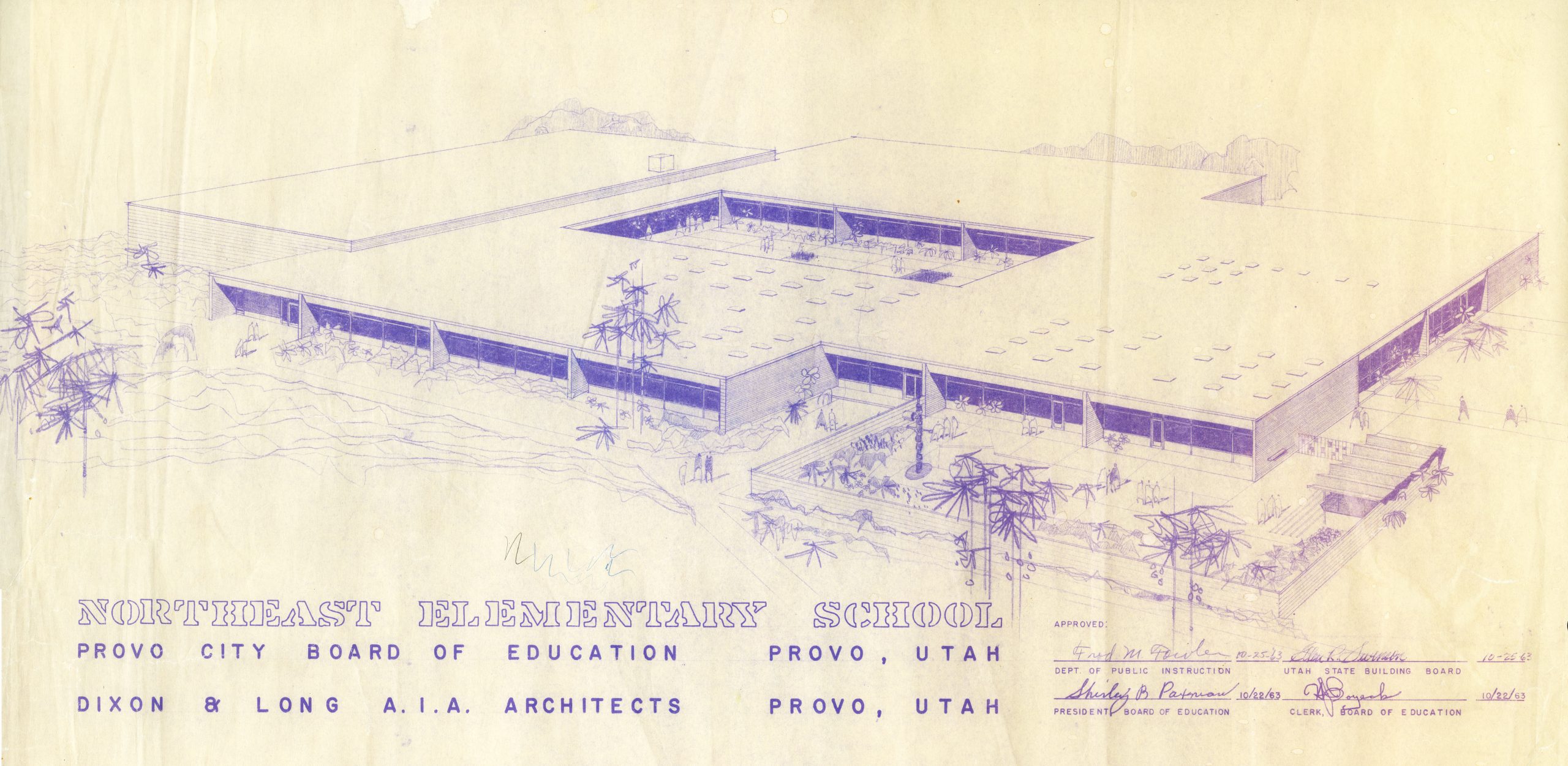 Building plan for Northeast Elementary school in Provo, UT dated October 23, 1963.