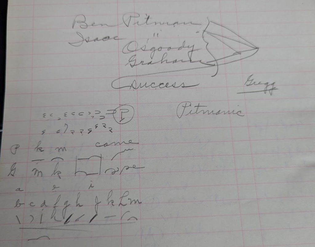 Shorthand written on lined paper from 1930.