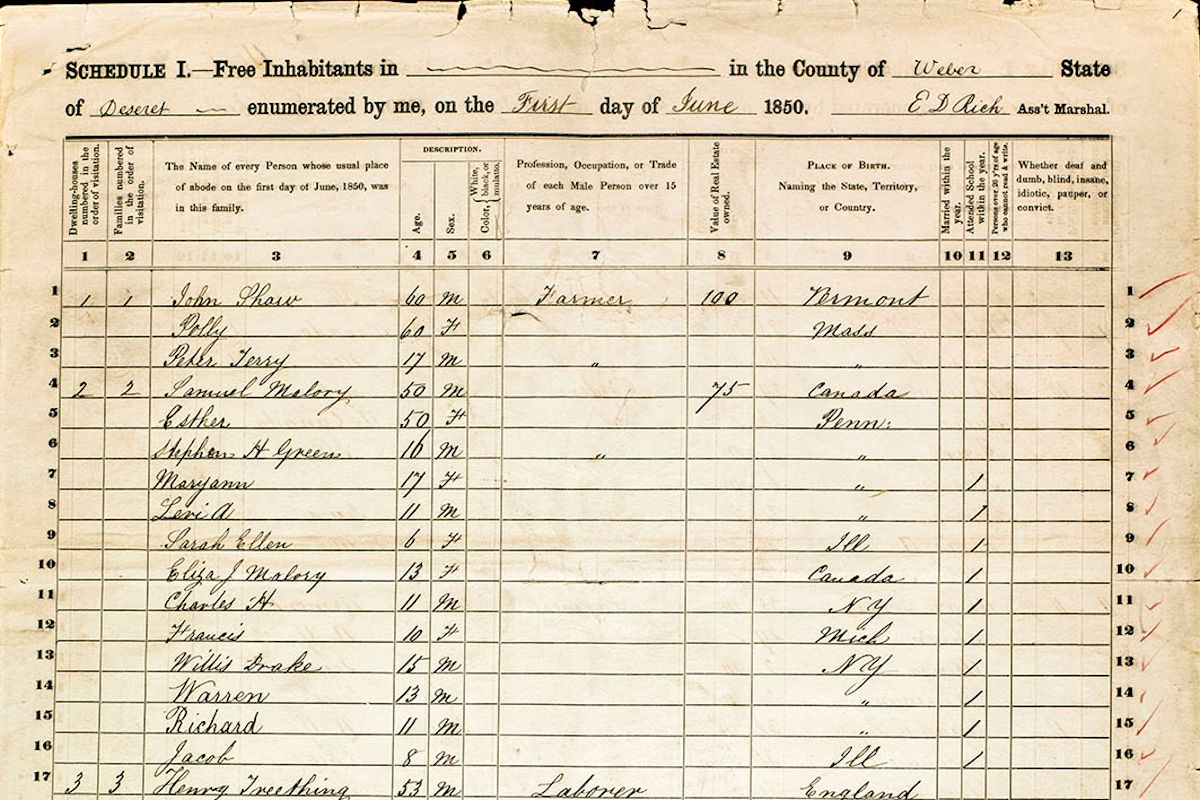 Image from 1850 Federal Census Weber County Population Schedule