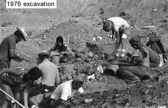 People digging in the dirt at the Cleveland-Lloyd Dinosaur Quarry.