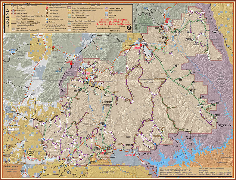 Map of the modern day Grand Staircase-Escalante National Monument.