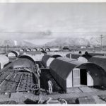 Black and white photograph of Naval Supply Depot in Clearfield, Utah, barracks construction, 1943.